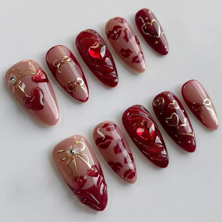 Künstlerisches Floral- und Stern-Applikationen Press-On Nagelset Karnz
