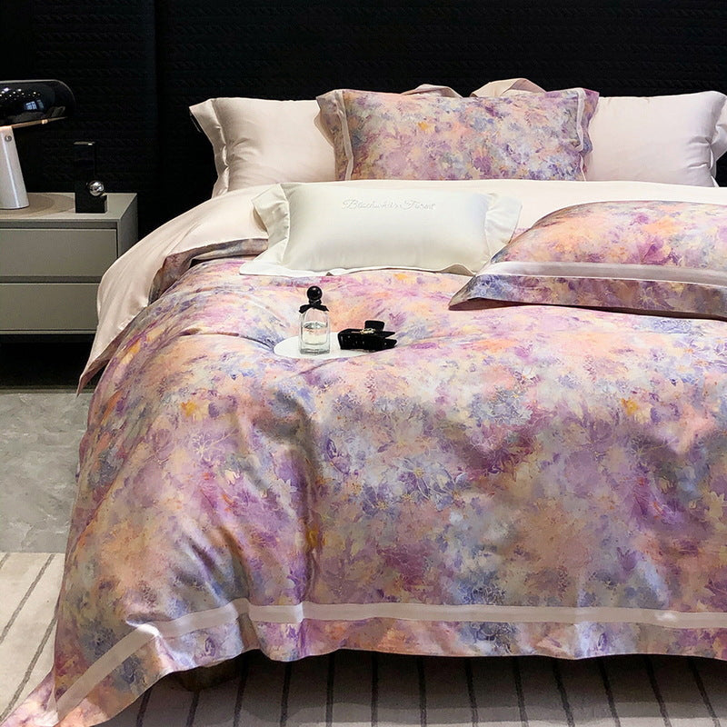 Satin-Feel Aquarell Floral Bettbezug Set mit Kissenbezügen