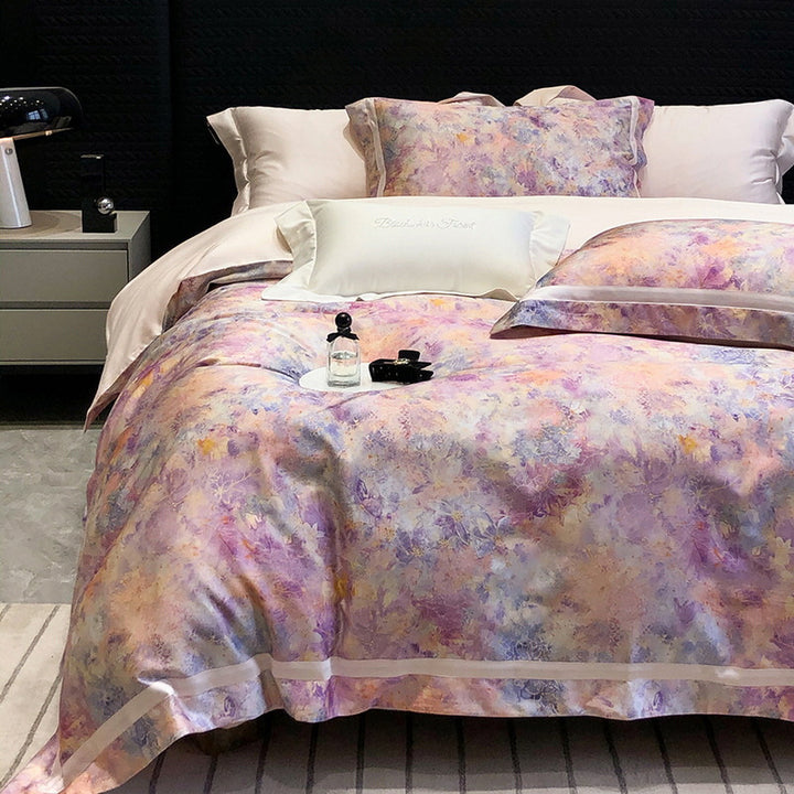 Satin-Feel Aquarell Floral Bettbezug Set mit Kissenbezügen