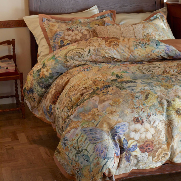 Elegantes Satin-Bettbezug-Set mit Paisley- und Blumen-Dekor sowie verdecktem Reißverschluss