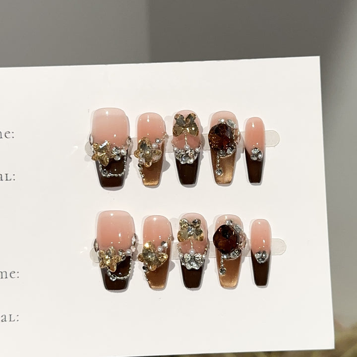 Glamourös Floral Verziert Press-On Nagelkunst Set