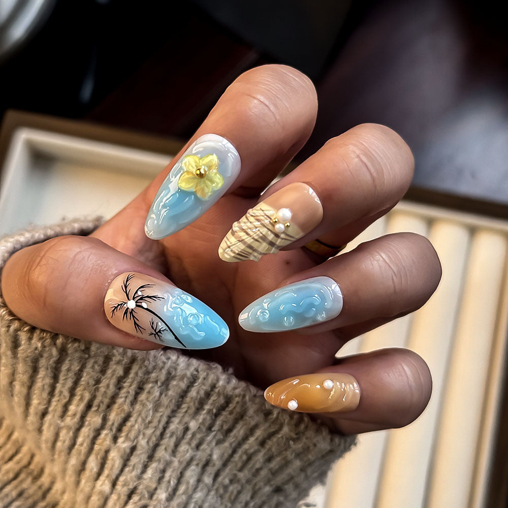 Künstlerisch Floral-Inspirierte Press-On Nägel Karnz
