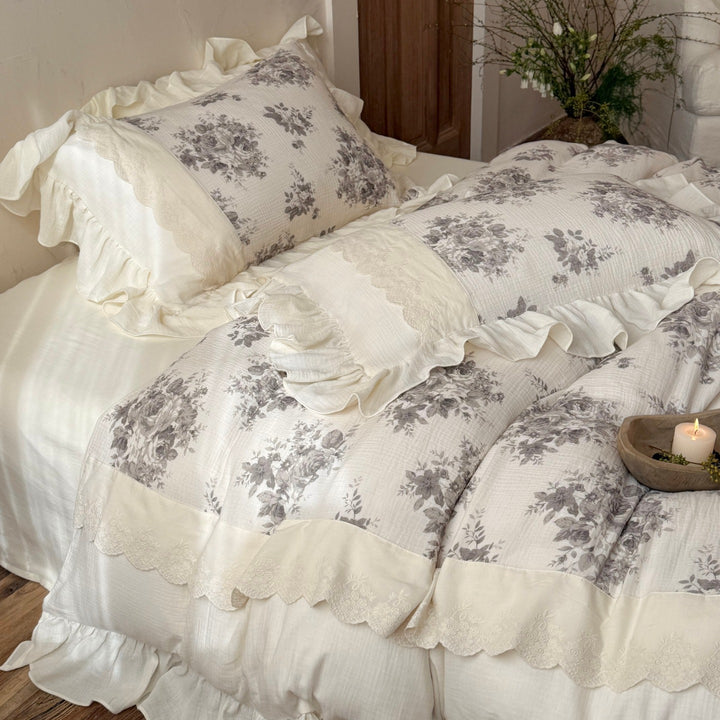 Rüsch Vintage Floral Baumwolle Bettbezug Set mit dekorativen Kissenbezügen