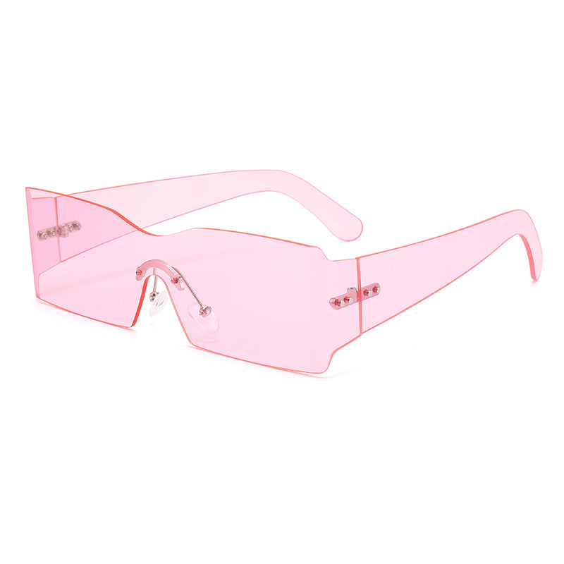 Damen futuristische Mode-Sonnenbrille mit transparentem Gestell Karnz