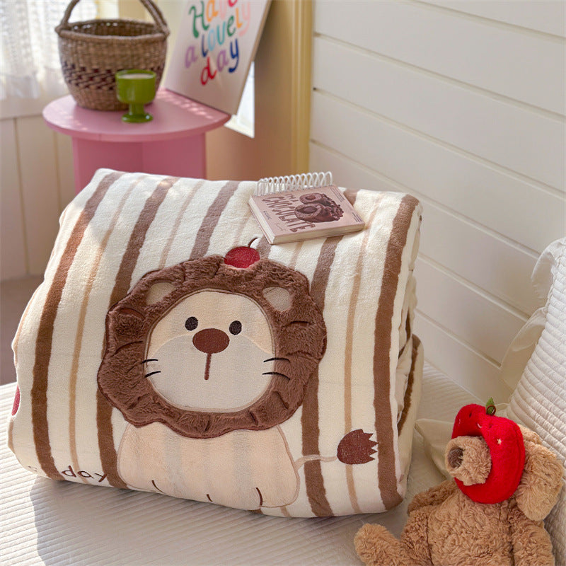 gesteppte Kuscheldecke mit 3D-Hasenapplikation und floralem Mikrofaserbezug