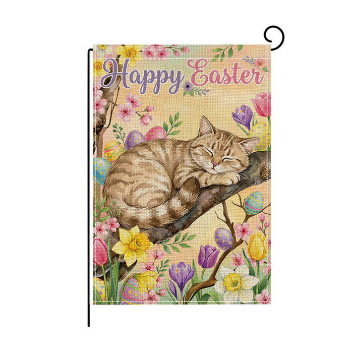 Dekorative Outdoor-Burlap-Textur Ostern Gartenfahne mit doppelseitigem Druck und Fahnenhülse
