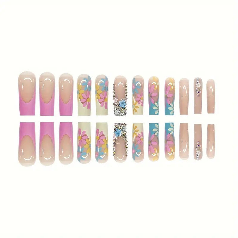 Vibrant Floral Press-On Nail Art Karnz