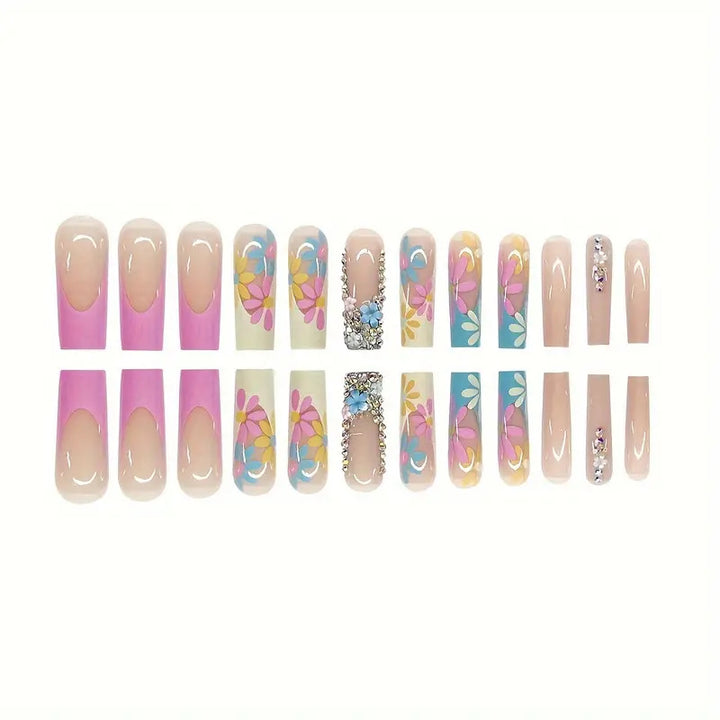 Vibrant Floral Press-On Nail Art Karnz