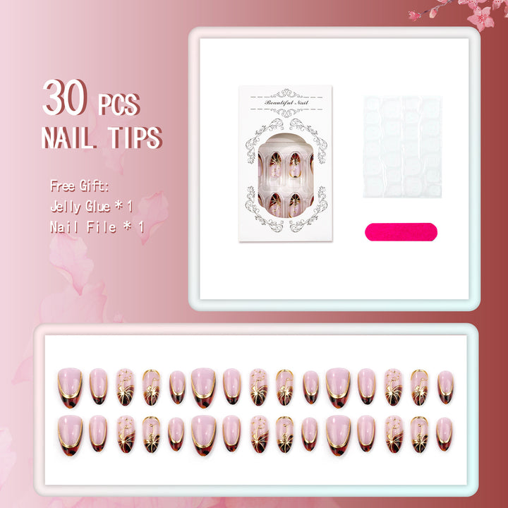 Elegantes Press-On-Nagelset mit hochwertigen Goldakzenten