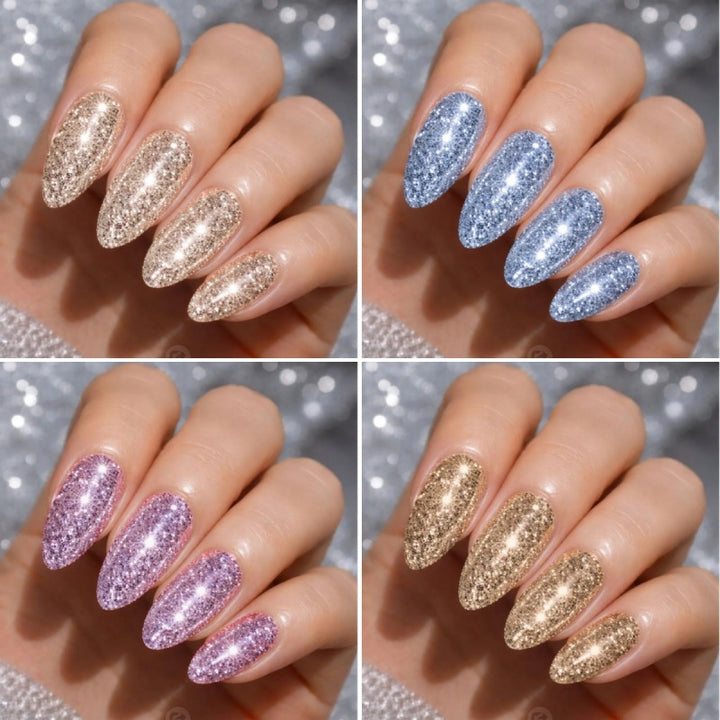 Glitzerndes mandelförmiges Press-On-Nagelset Karnz