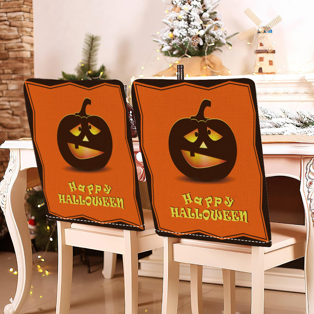 festliche Halloween-Stuhlhussen aus dehnbarem Polyester mit Hexenhut- und Schriftzug-Motiv