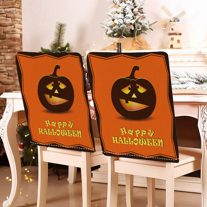 festliche Halloween-Stuhlhussen aus dehnbarem Polyester mit Hexenhut- und Schriftzug-Motiv