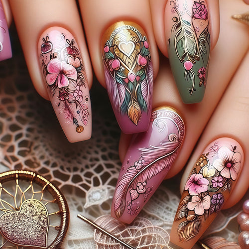Kunstnägel im floralen und eleganten Design Karnz