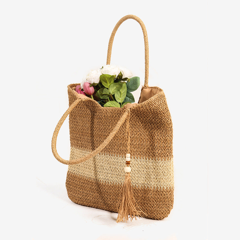 Damen Elegante Strandtasche mit fransenbesetztem Design Karnz