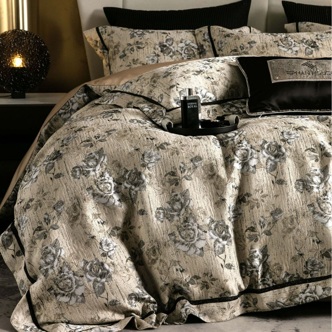Luxus Blumenjacquard Bettwäsche Set mit Bettdecke und Kissenbezügen
