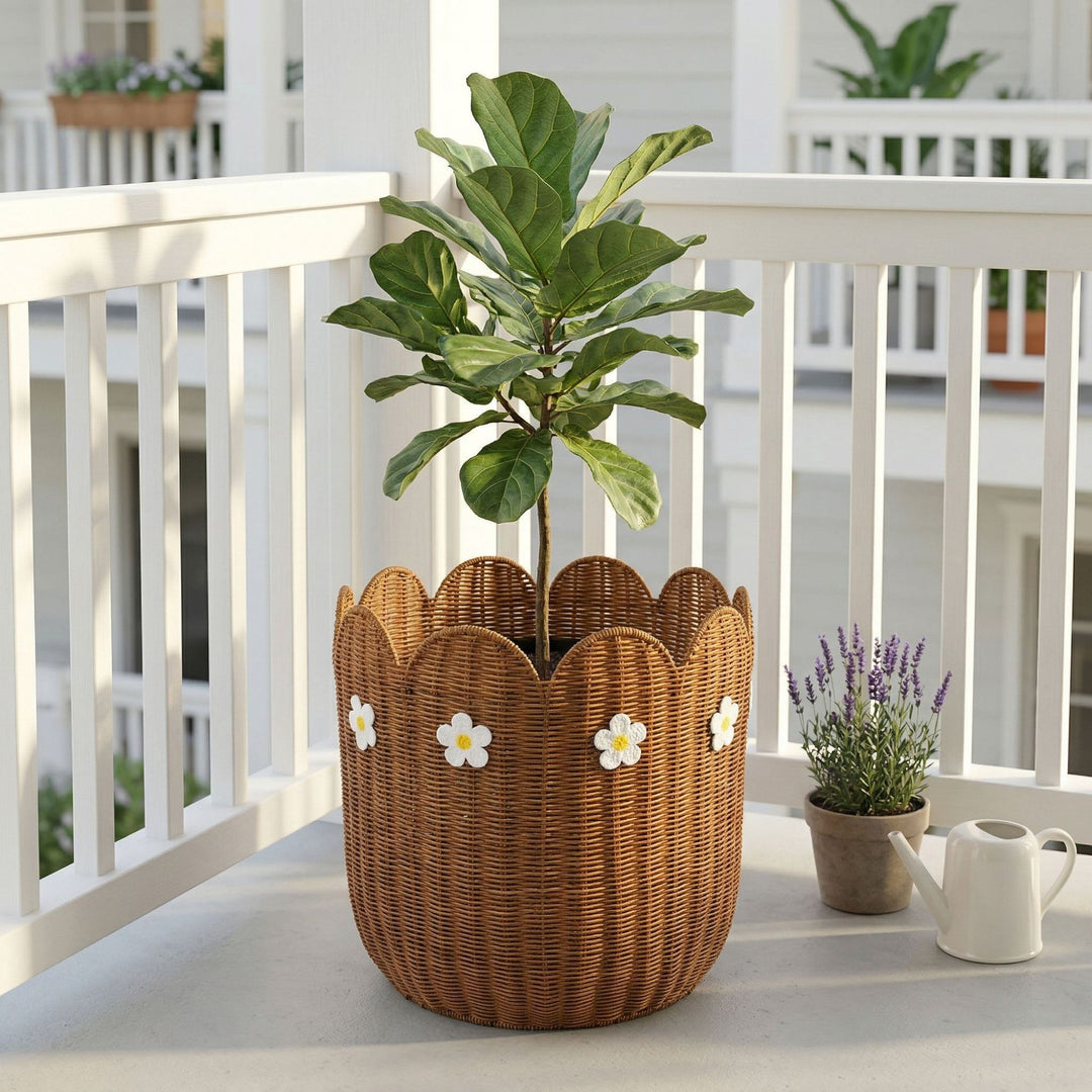Rattankorb mit Blütenmotiv Karnz