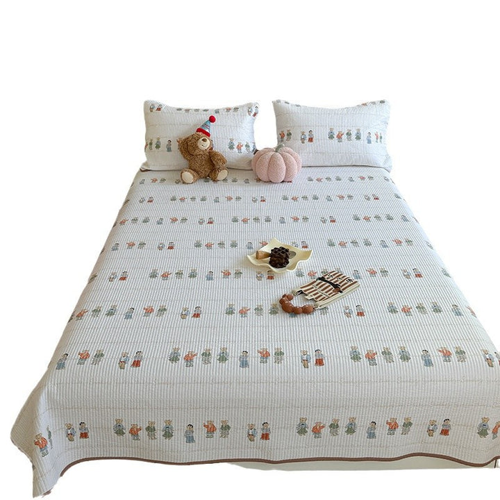 Gepolstertes Baumwollbettüberwurf-Set mit Teddy-Bär-Streifenmuster und umkehrbarem Design