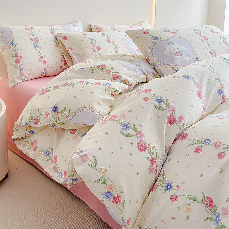 Rose-Print Baumwollsatin Bettbezug Ensemble mit hypoallergenem Daunenalternative Komforter