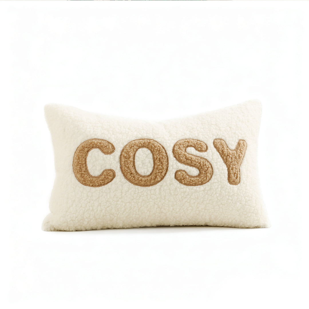 Sherpa-Faux-Shearling-Lendenkissenbezug mit Appliziertem Schriftzug