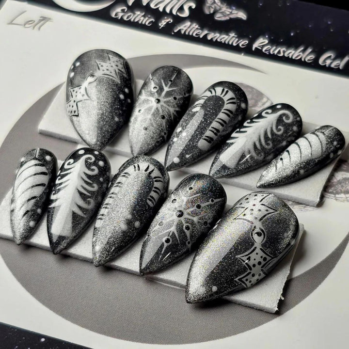 Kreative Kunstnägel Im Glamourösen Schwarz-Weiß-Design Karnz