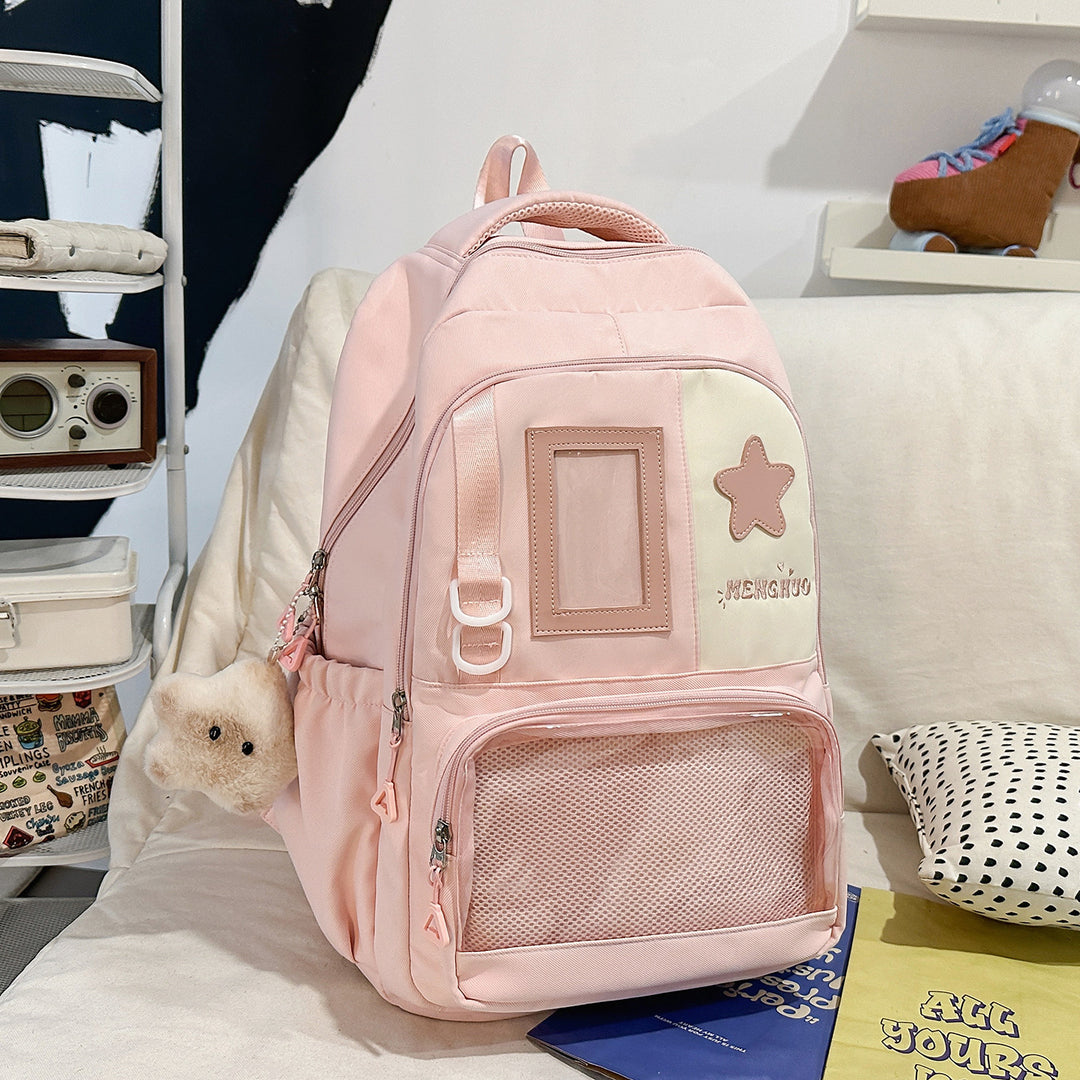 Strukturierter Casual-Rucksack mit transparentem Fach Karnz