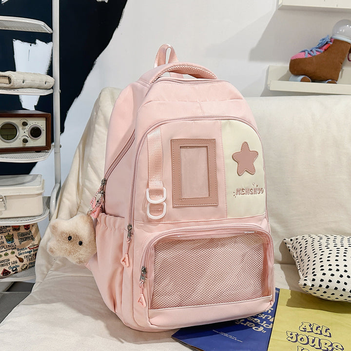 Strukturierter Casual-Rucksack mit transparentem Fach Karnz
