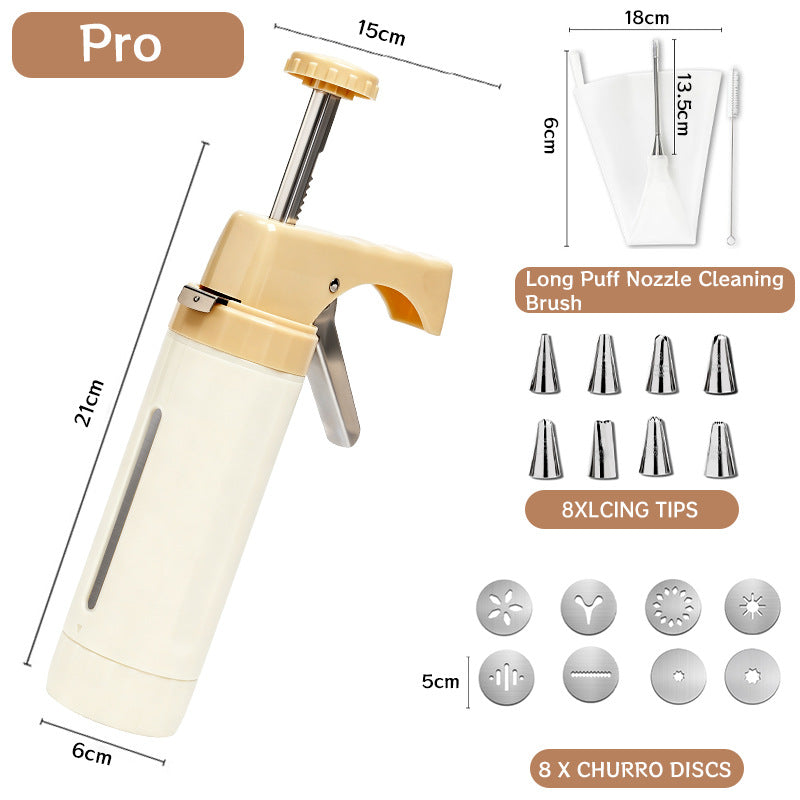 Handheld Cookie Press and Churro Maker with Assorted Piping Discs and Stainless Nozzles