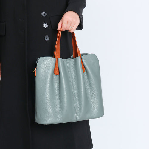 Weiches Rindsleder Raffiniert Shopper Tote mit Kontrastkurzen Griffen