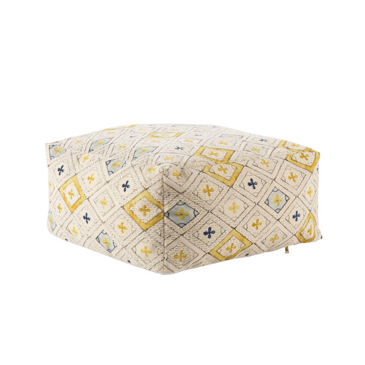 Sitzpouf aus gewebtem Baumwollmix mit gestepptem Diamant-Relief Karnz