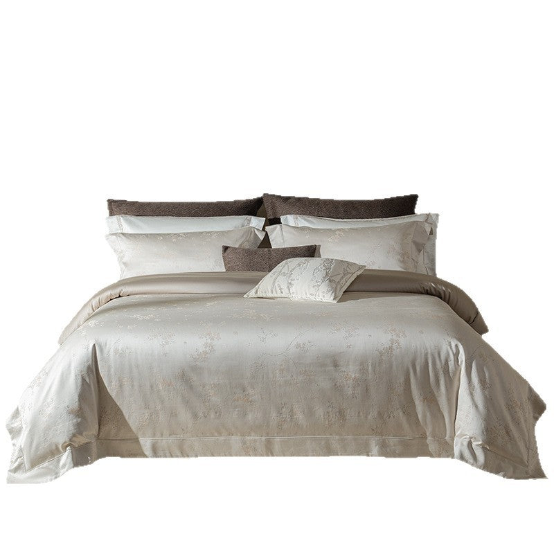 Serene Jacquard Satin Bettbezug Set mit verstecktem Reißverschluss und Eckenbändern
