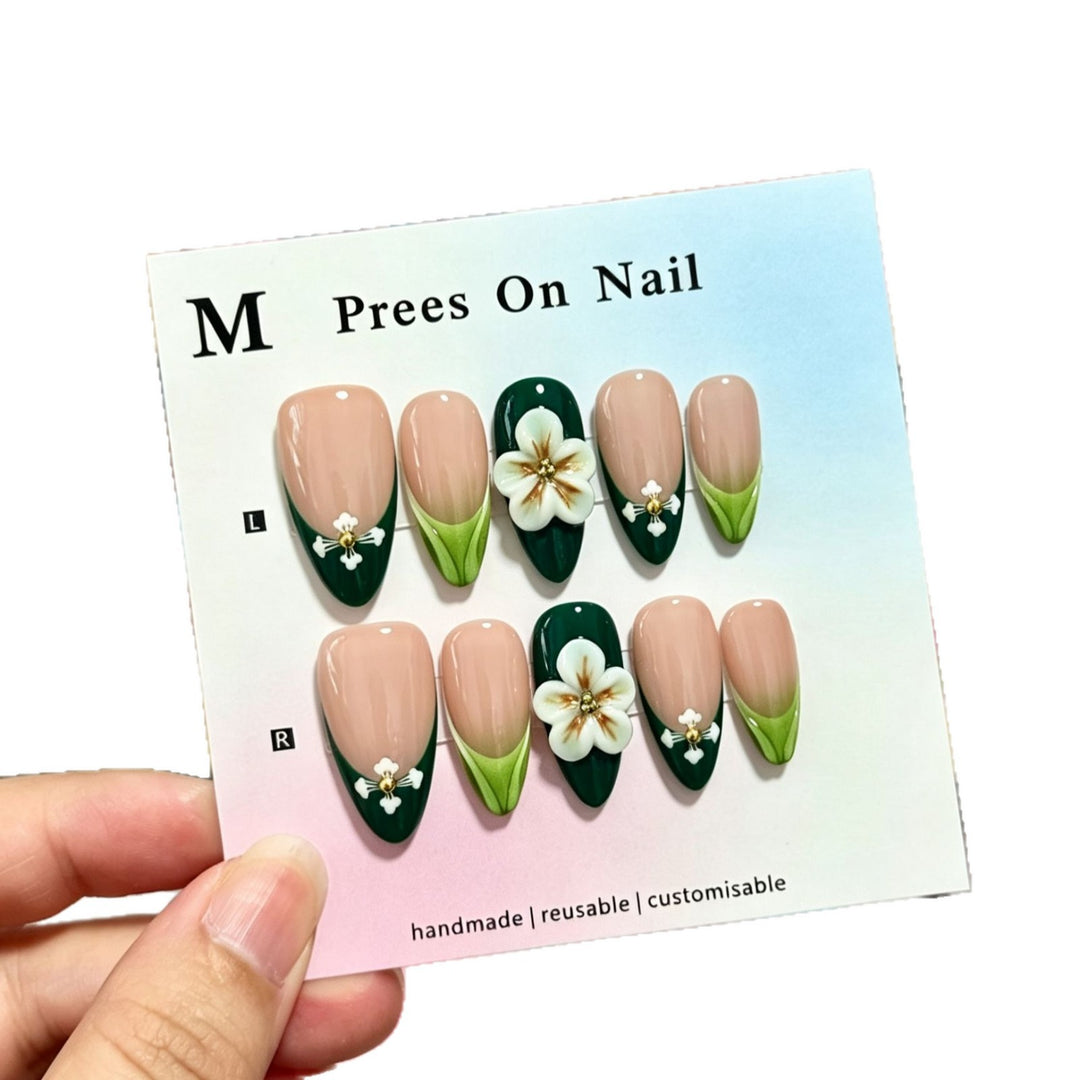 Handgemachte Blumen Overlay Press-On Nägel