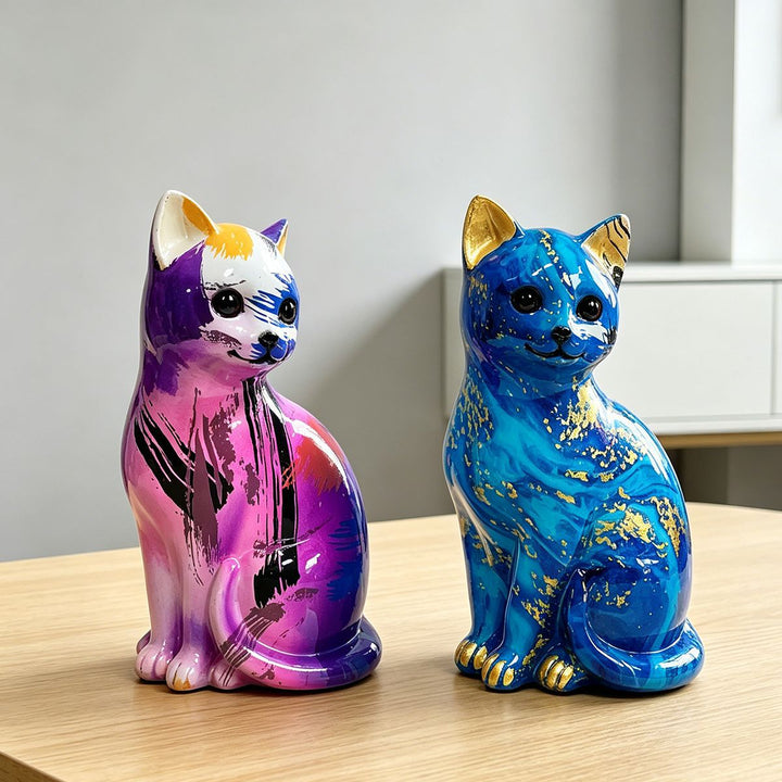 Künstlerische Katzenfigur in lebhaftem Design Karnz