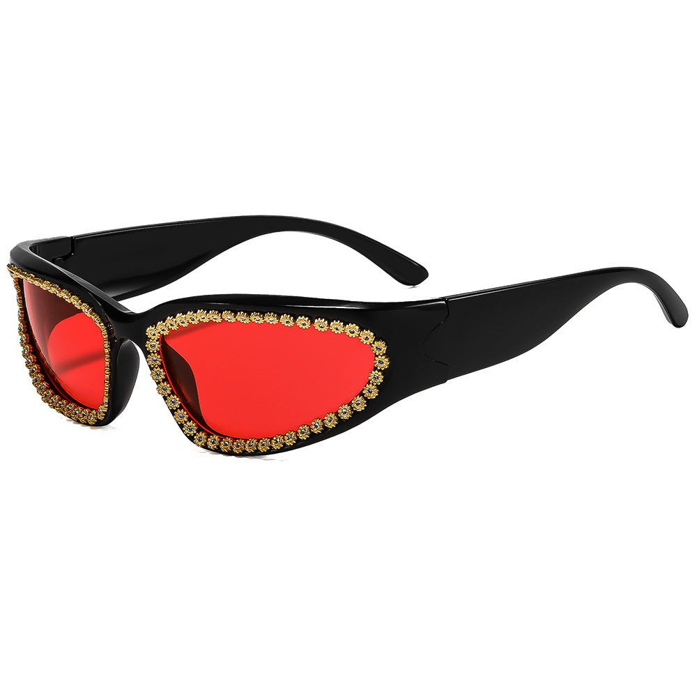 Damen modische Sonnenbrille mit glamourösem Kristallrahmen Karnz