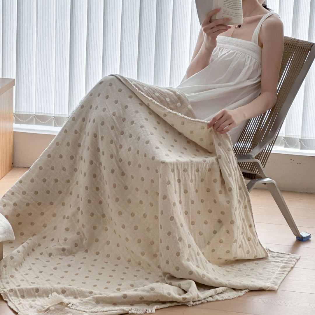 Leichtgewichtige Baumwoll-Jacquard-Fransen-Wurfdecke