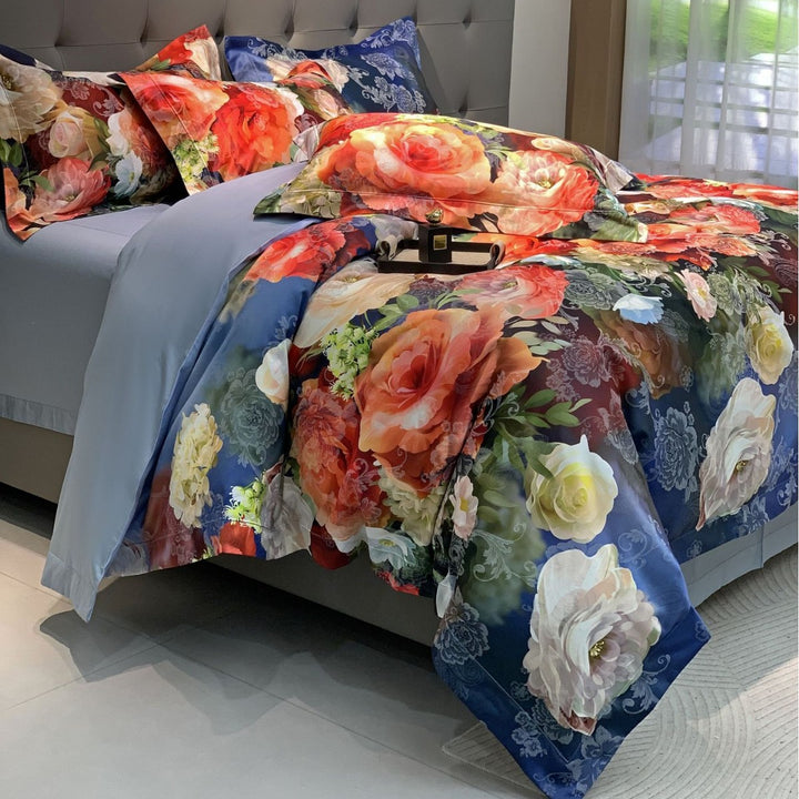 Florales Satin-Effekt Luxus Bettbezug und Kissenbezug Set