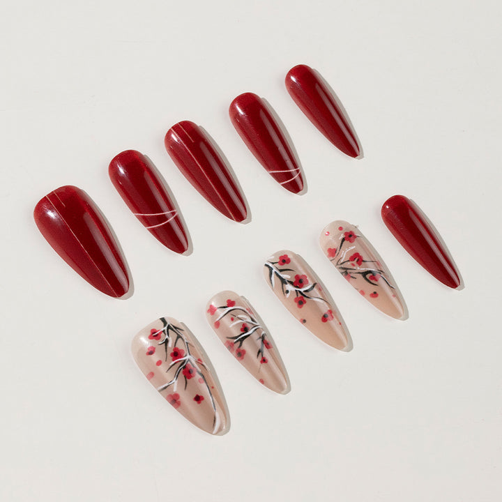 Künstlerisches Kirschblüten Press-On Nagelset Karnz 1788157506
