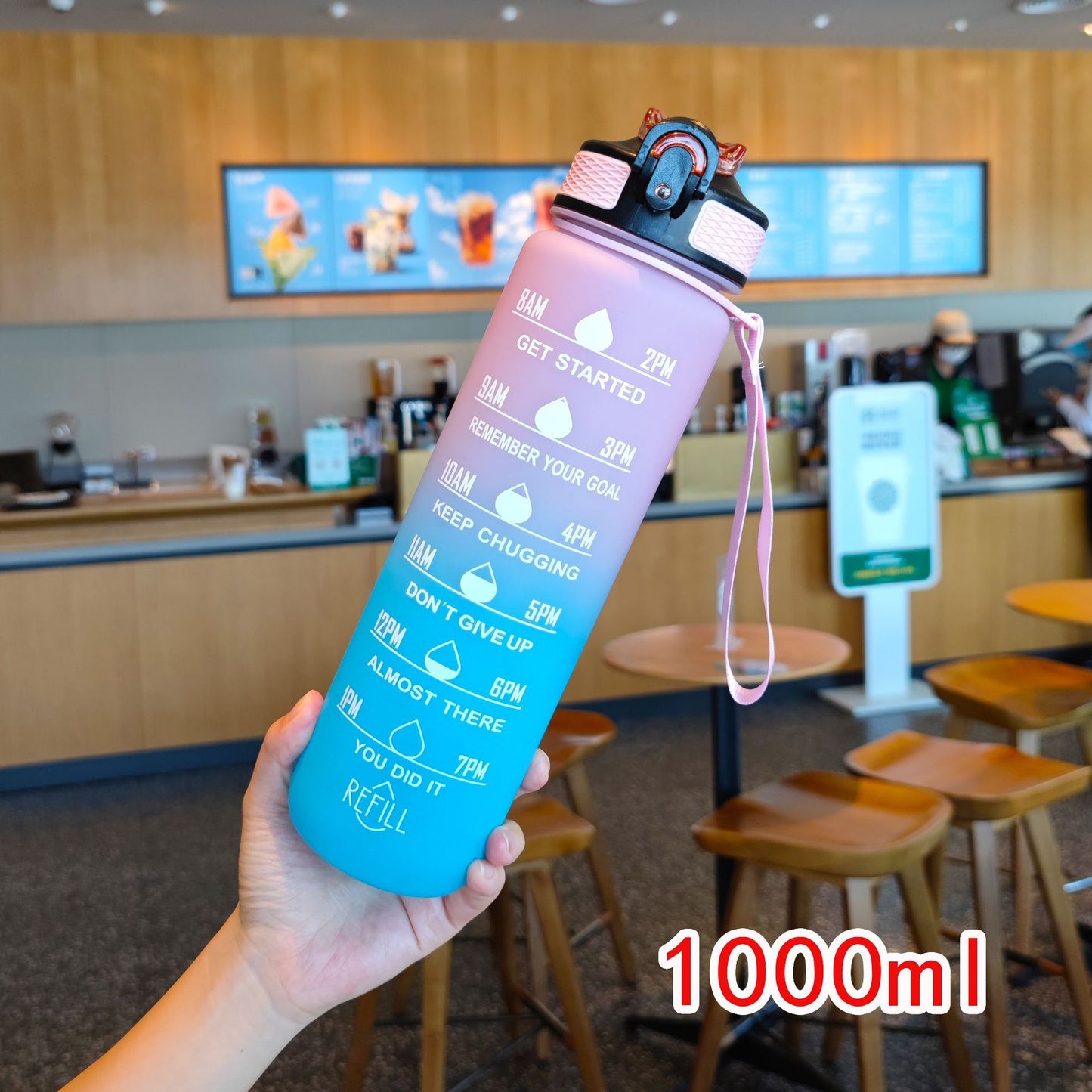 Damen motivierende Wasserflasche mit Zeitmarkierungen Karnz