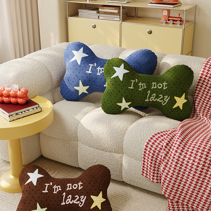 Decorative Bone-Shaped Throw Pillow with Slogan Embroidery