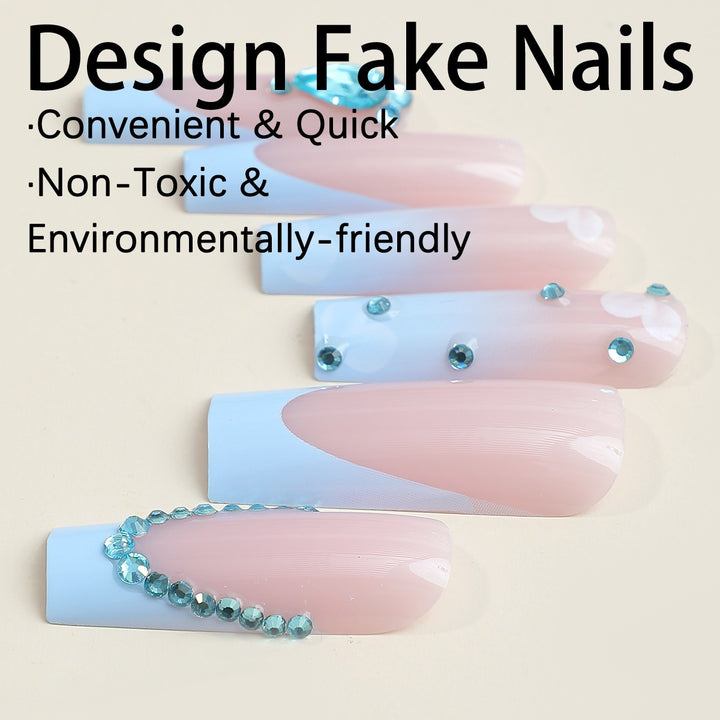 Kunstnagelset mit luxuriösen Dekorationen und zartem Ombre-Effekt Karnz