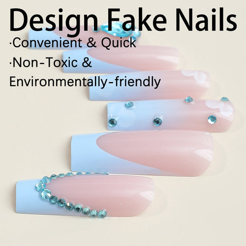 Kunstnagelset mit luxuriösen Dekorationen und zartem Ombre-Effekt Karnz