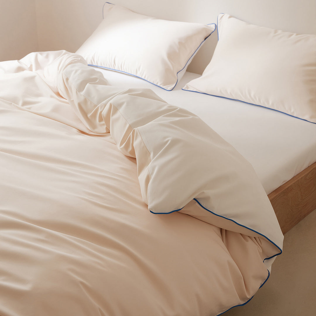 Luxus Baumwoll-Satin Bettbezug Set mit kontrastierender Paspel und verdecktem Verschluss