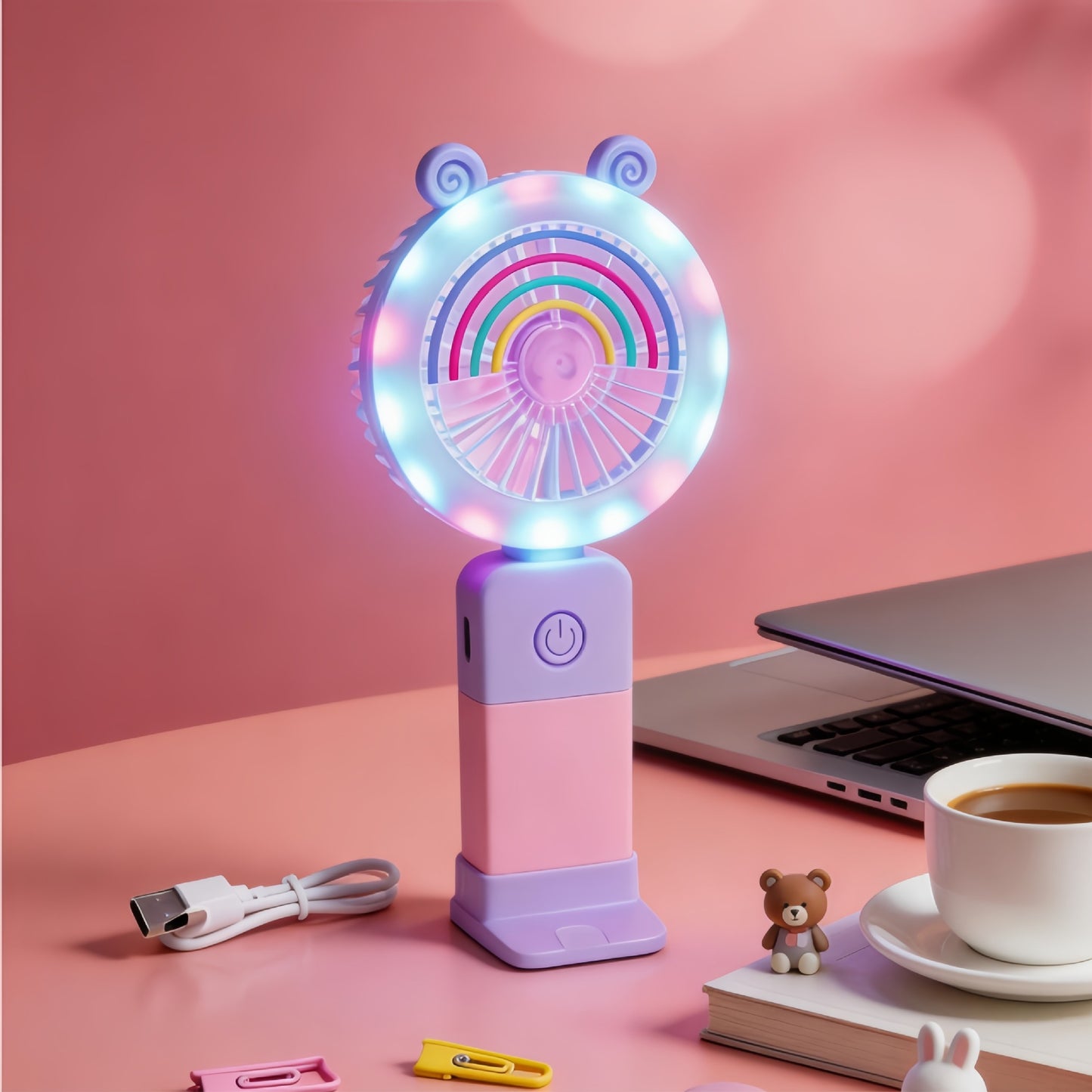 Damen Tragbarer LED Handventilator mit kreativen Lichteffekten Karnz