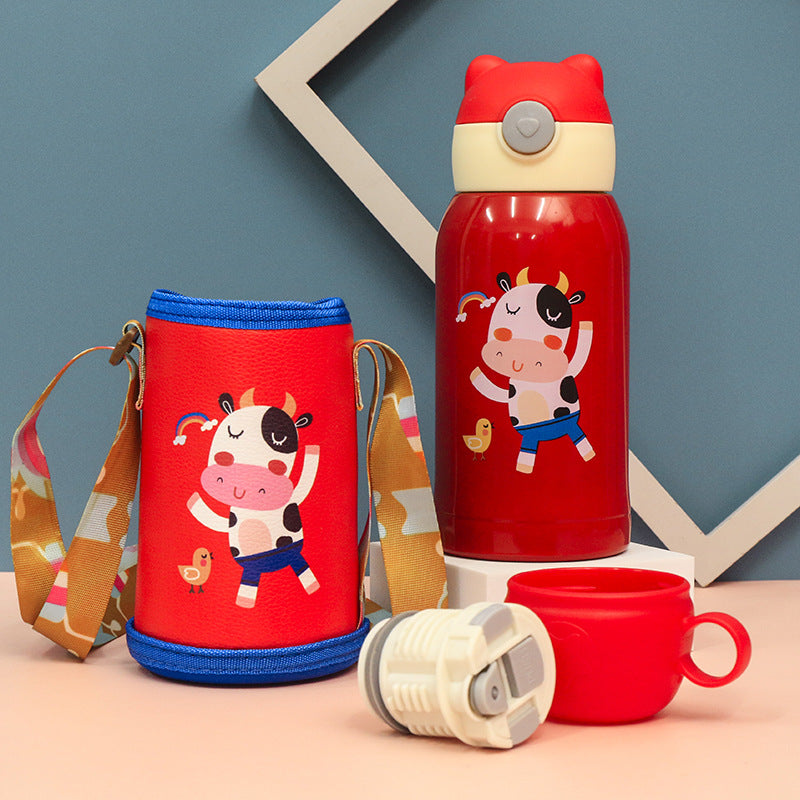 Damen Isolierte Trinkflasche mit niedlichem Kaninchen-Design und praktischem Tragegurt Karnz