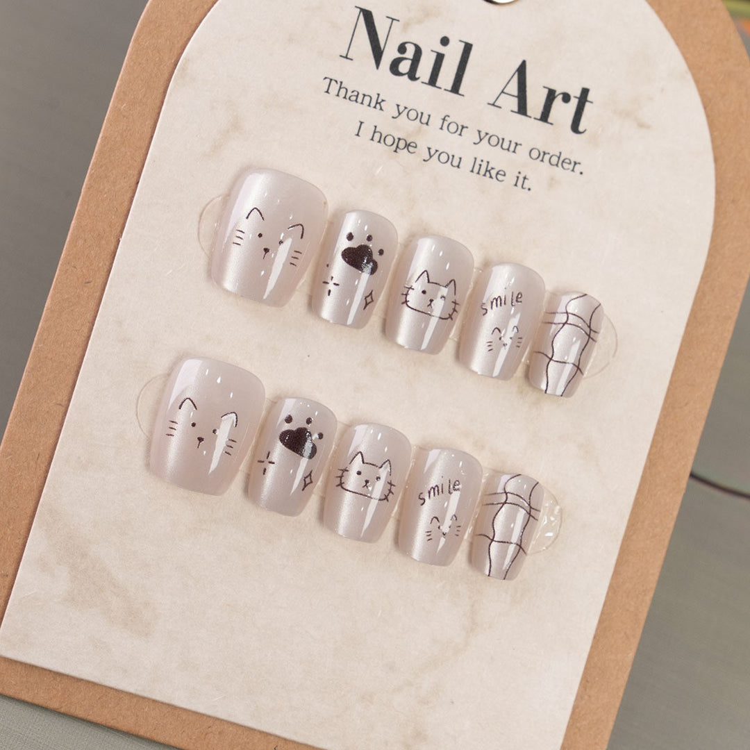 Verspielt Katzen-Themen Press-On Nagelkunst Karnz