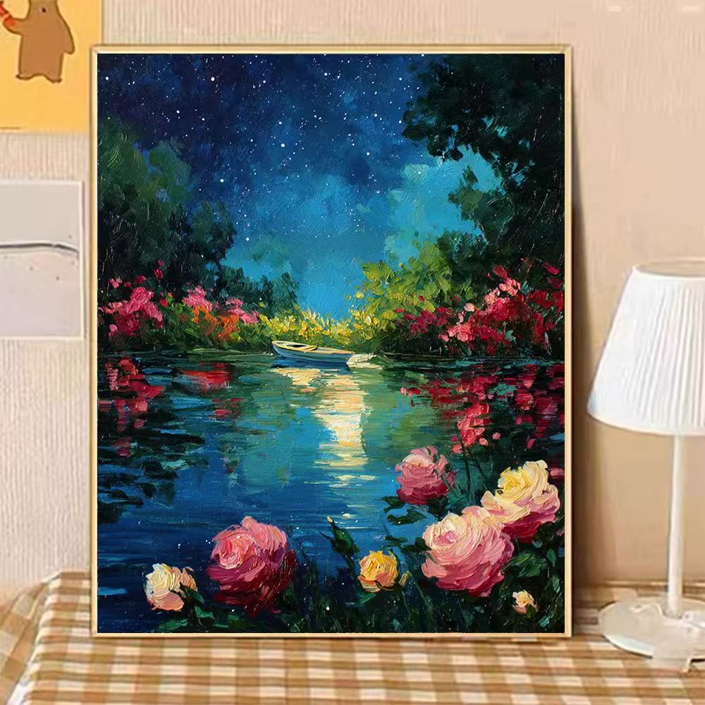 Szenische nächtliche florale Landschaft Leinwandkunst Karnz