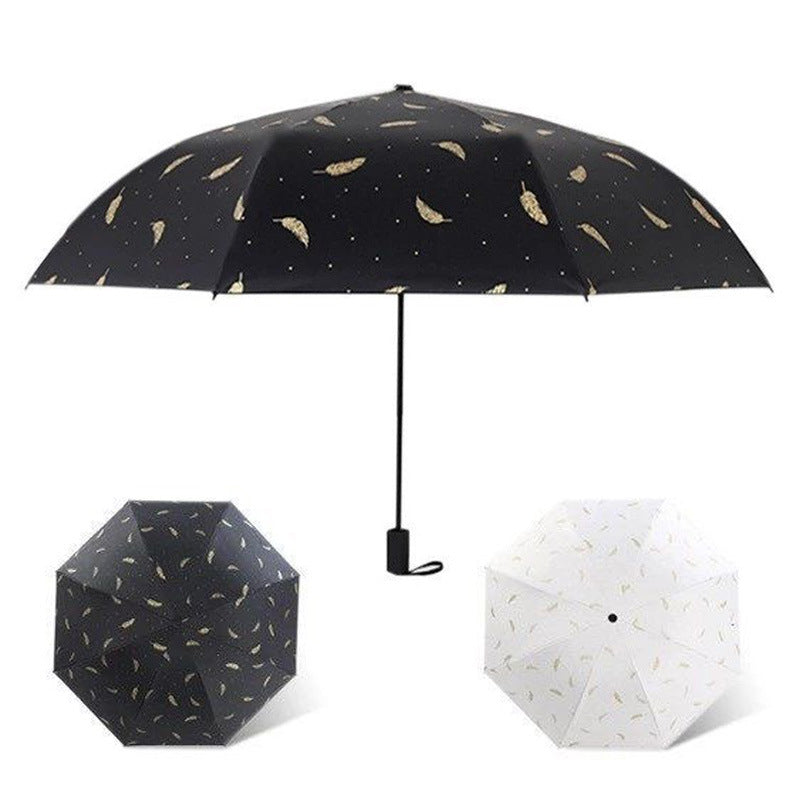 Damen Faltbarer eleganter Regenschirm mit kunstvollem Federdesign Karnz