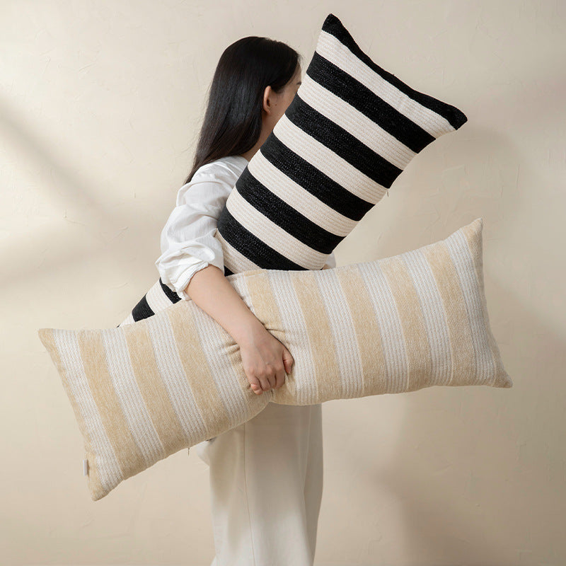 Langes gestreiftes Leinen-Baumwoll-Lumbar-Kissen für Sofa und Bett Karnz