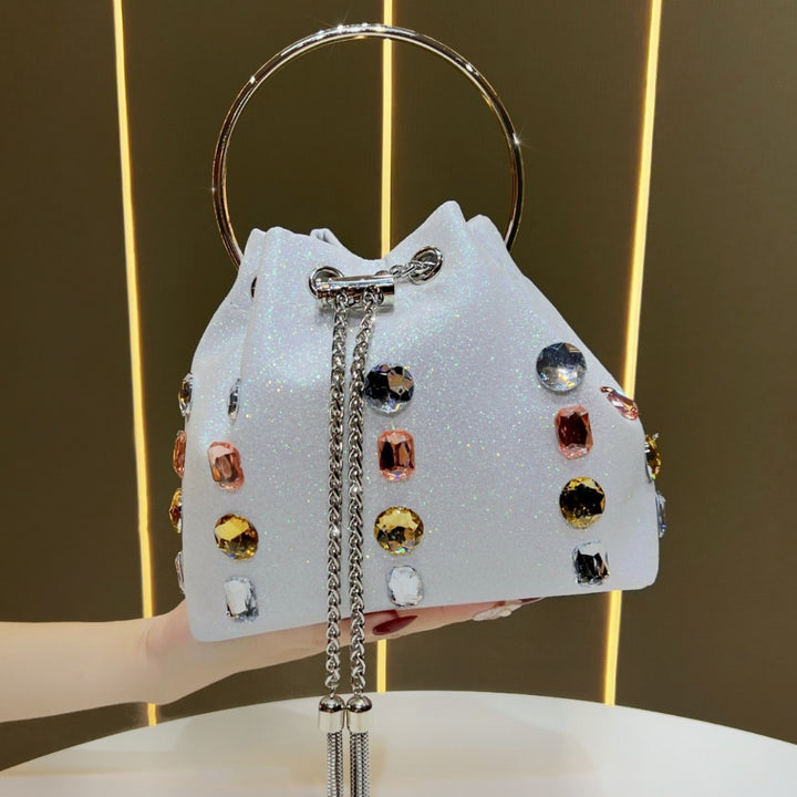 Glänzende mit Strass verzierte Drawstring-Handtasche