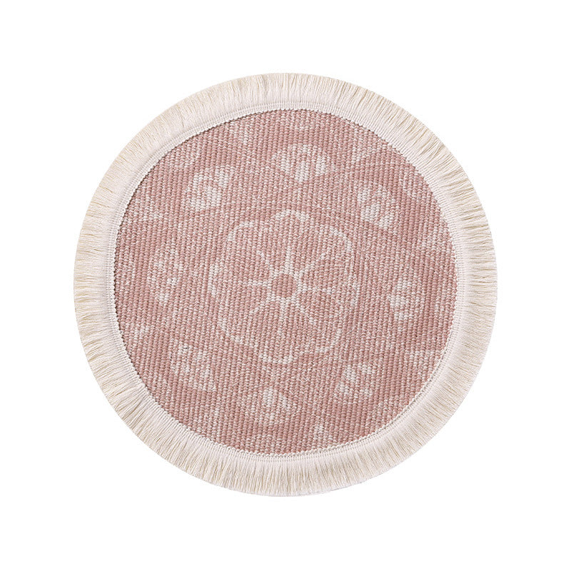 Rundes gewebtes Tisch-Platzset mit Fransenrand und Mandala-Jacquard