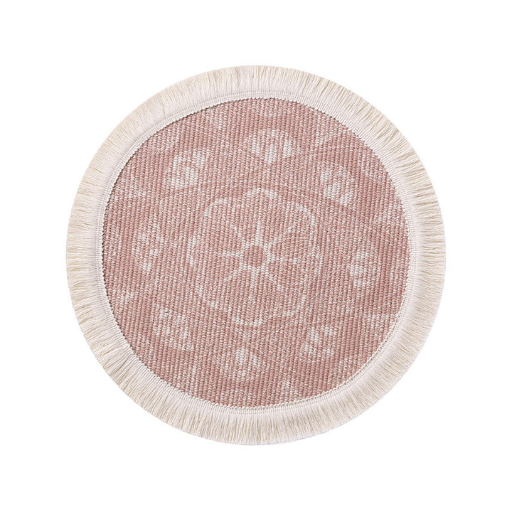 Rundes gewebtes Tisch-Platzset mit Fransenrand und Mandala-Jacquard
